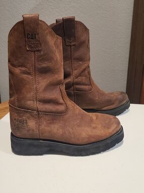 Caterpillar Brown Leather Cowboy Work Boots
